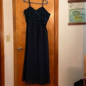 Kanali K navy spaghetti strap bridesmaid dress